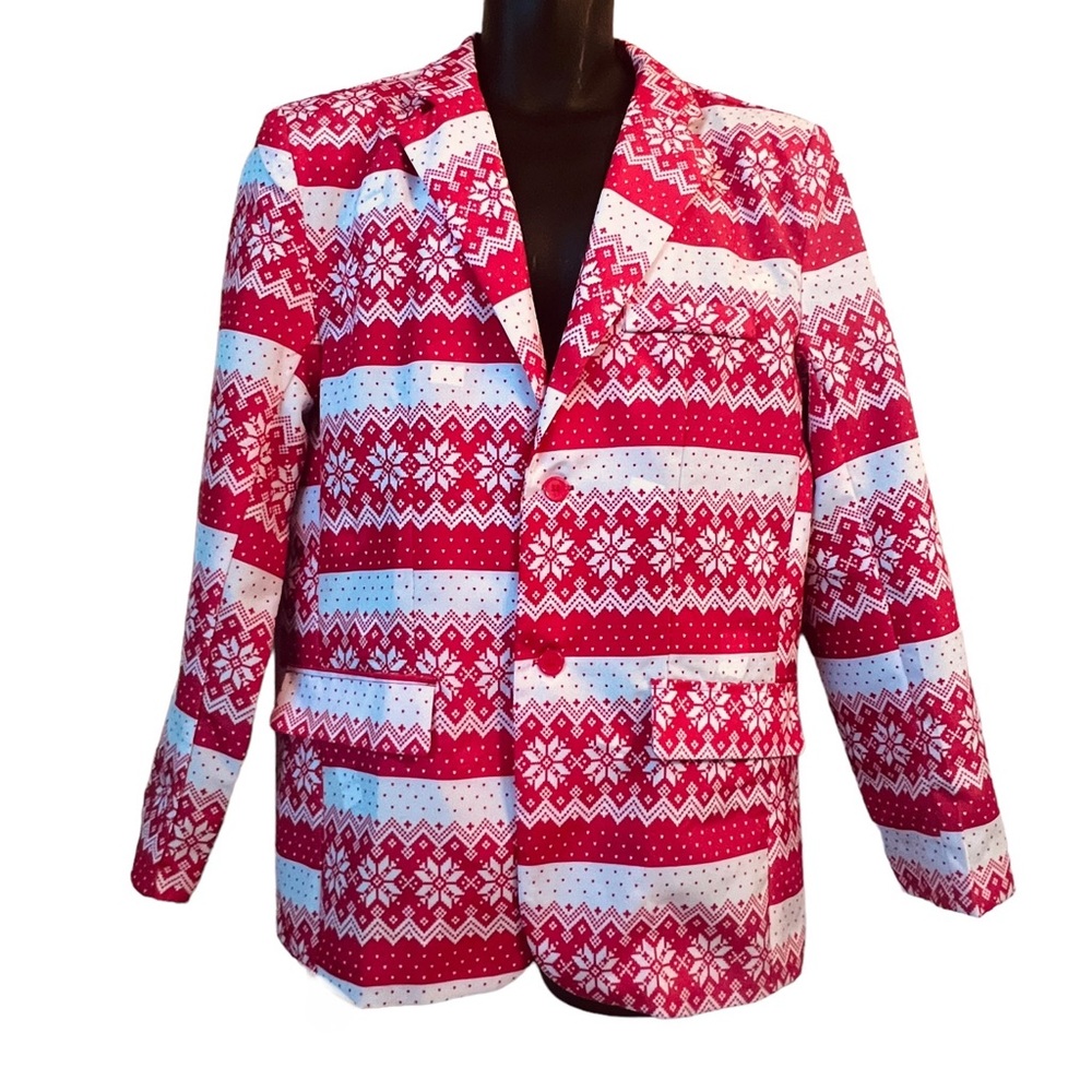 Life of the Party Ugly Christmas Blazer Jacket Red White Size Medium